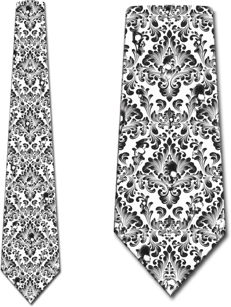 Three Rooker Skull Ties Mens Damask Necktie Halloween Tie for Men Conservative Holiday Print - Image 2